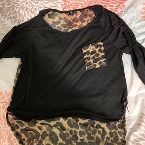 Cheetah print/black sheer top